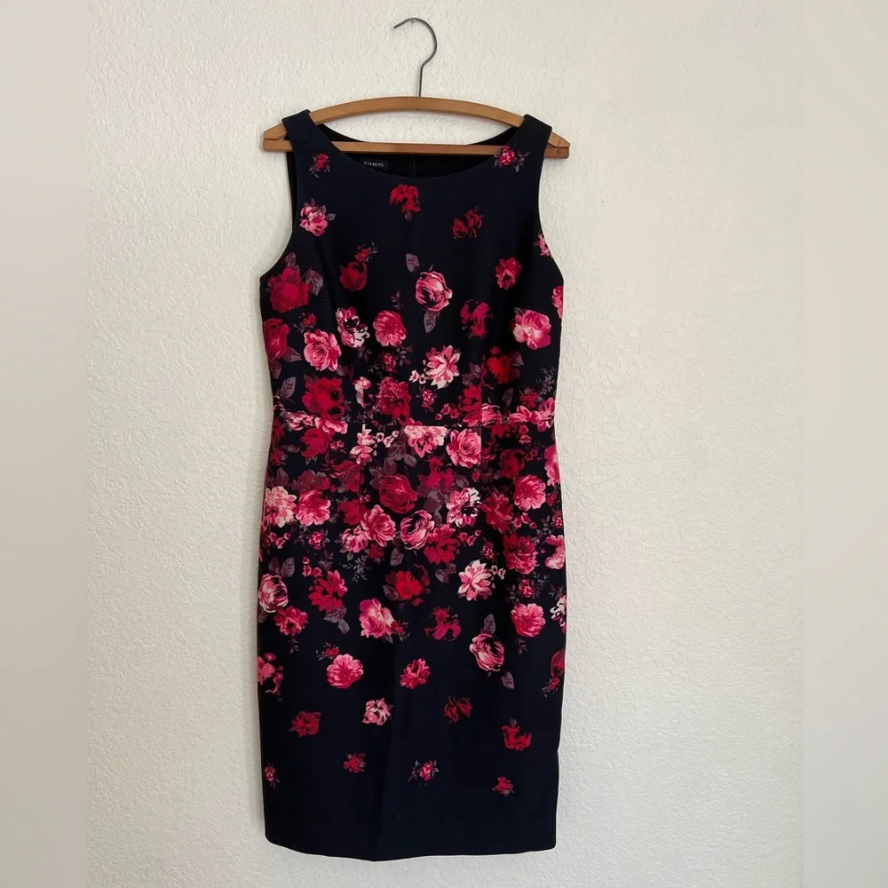 Womens Talbots Black Red Floral Dress Size 8 - Picture 1 of 5